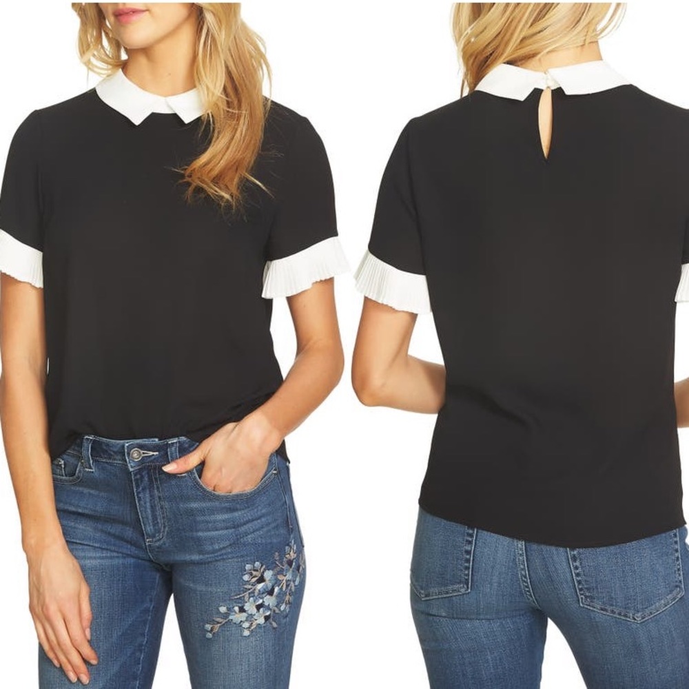 Cece pleate sleeve collared crepe blouse